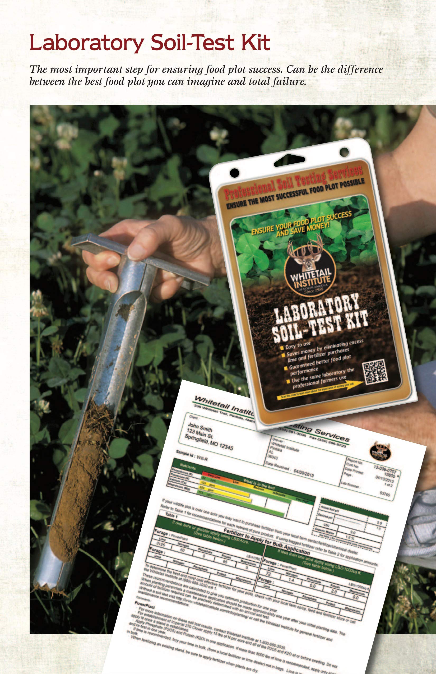 Whitetail Institute soil test kit results card presents clear, actionable recommendations within one week.