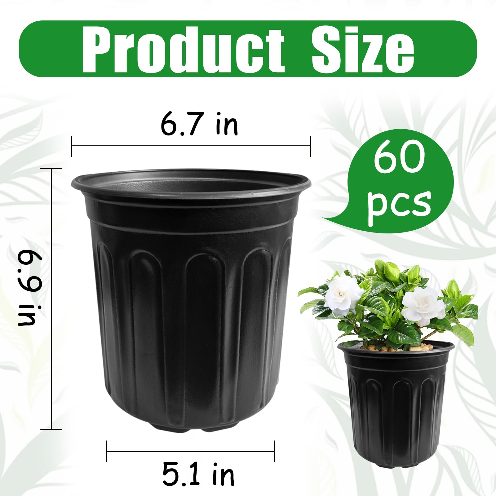 Whkvnng 60-pack 1-gallon nursery pot side profile showcases durable, reusable home garden container.