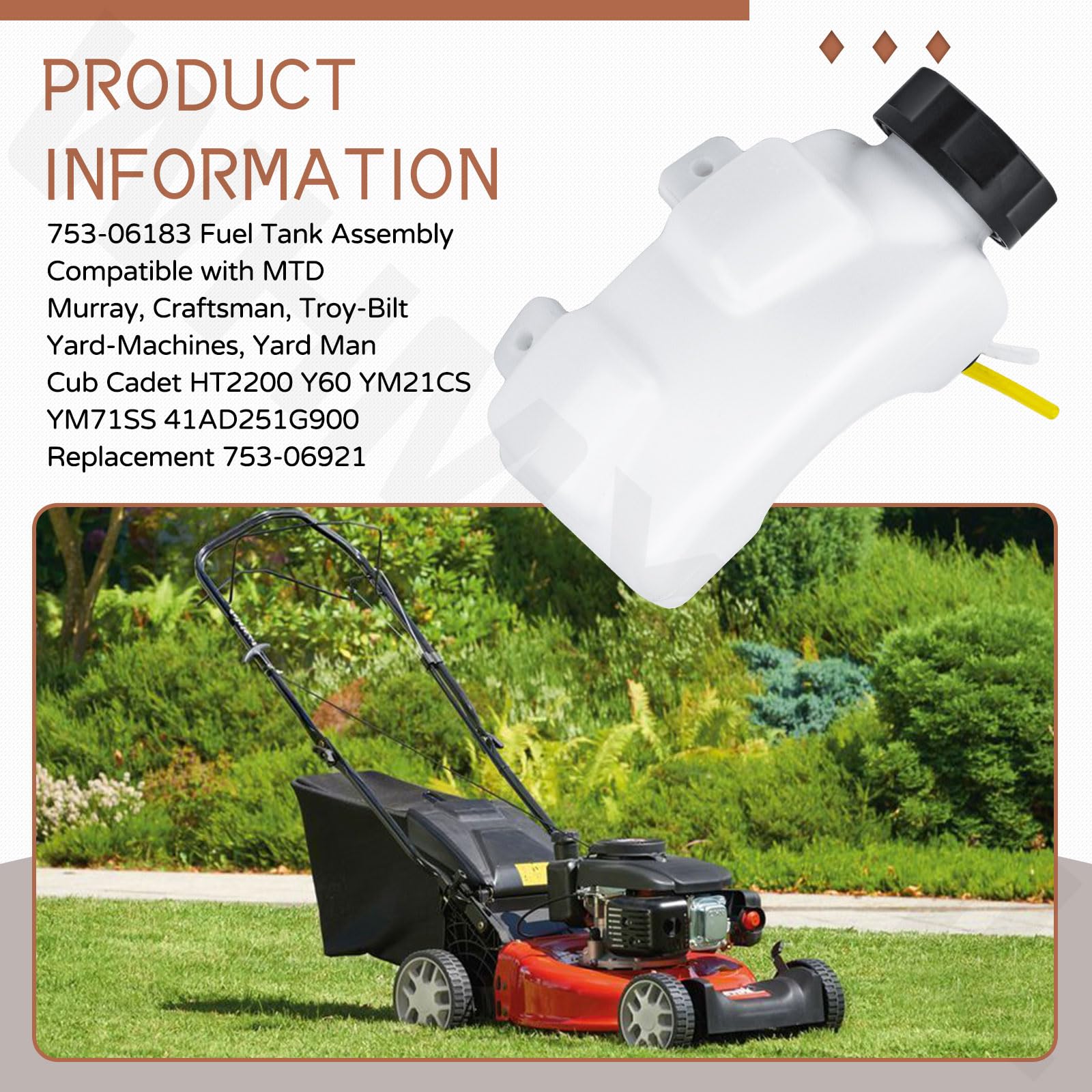 WHMYZHL fuel tank assembly suited for Bolens and Yard Machines kits.