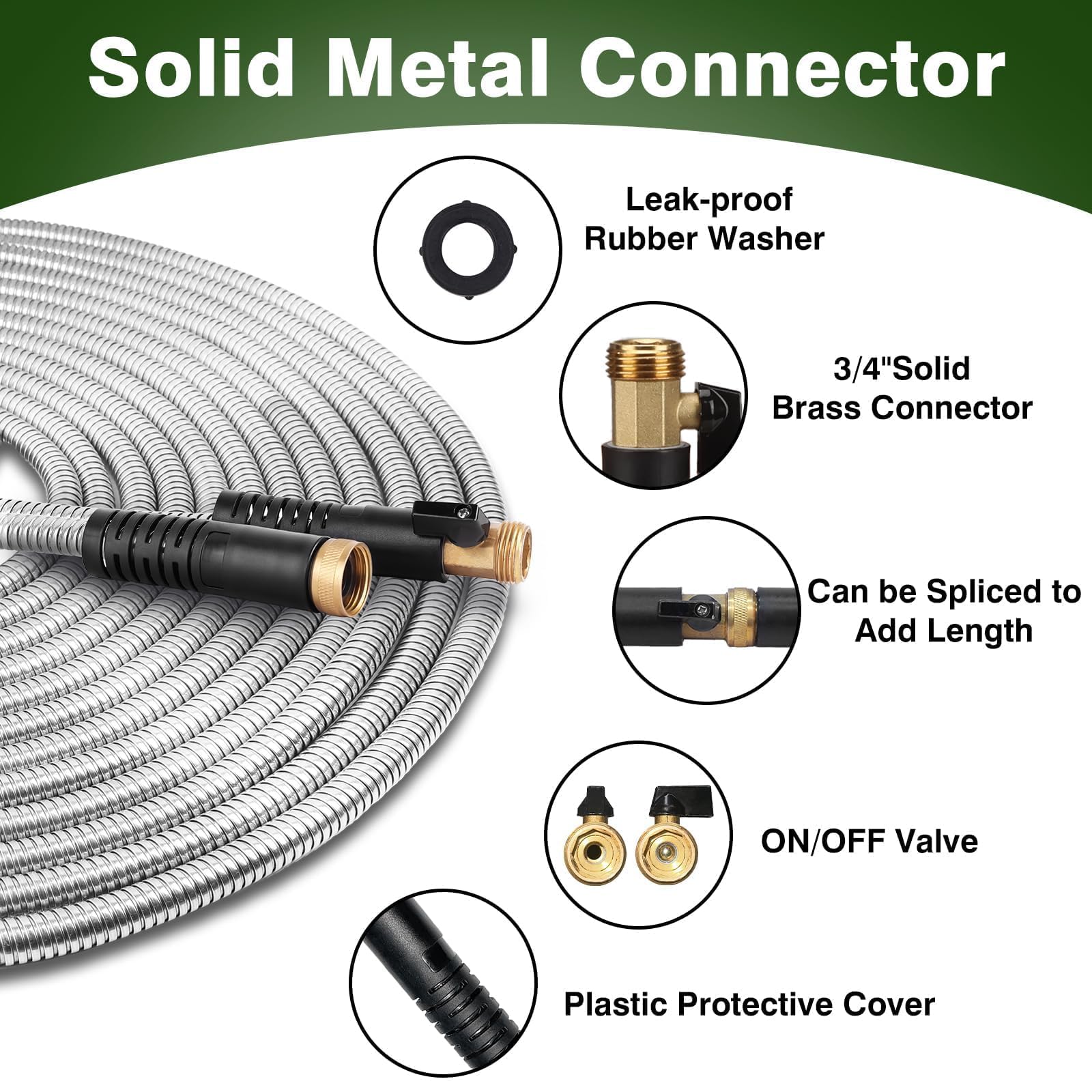 WHOBUY metal hose with kink-free design enables smooth watering around obstacles.
