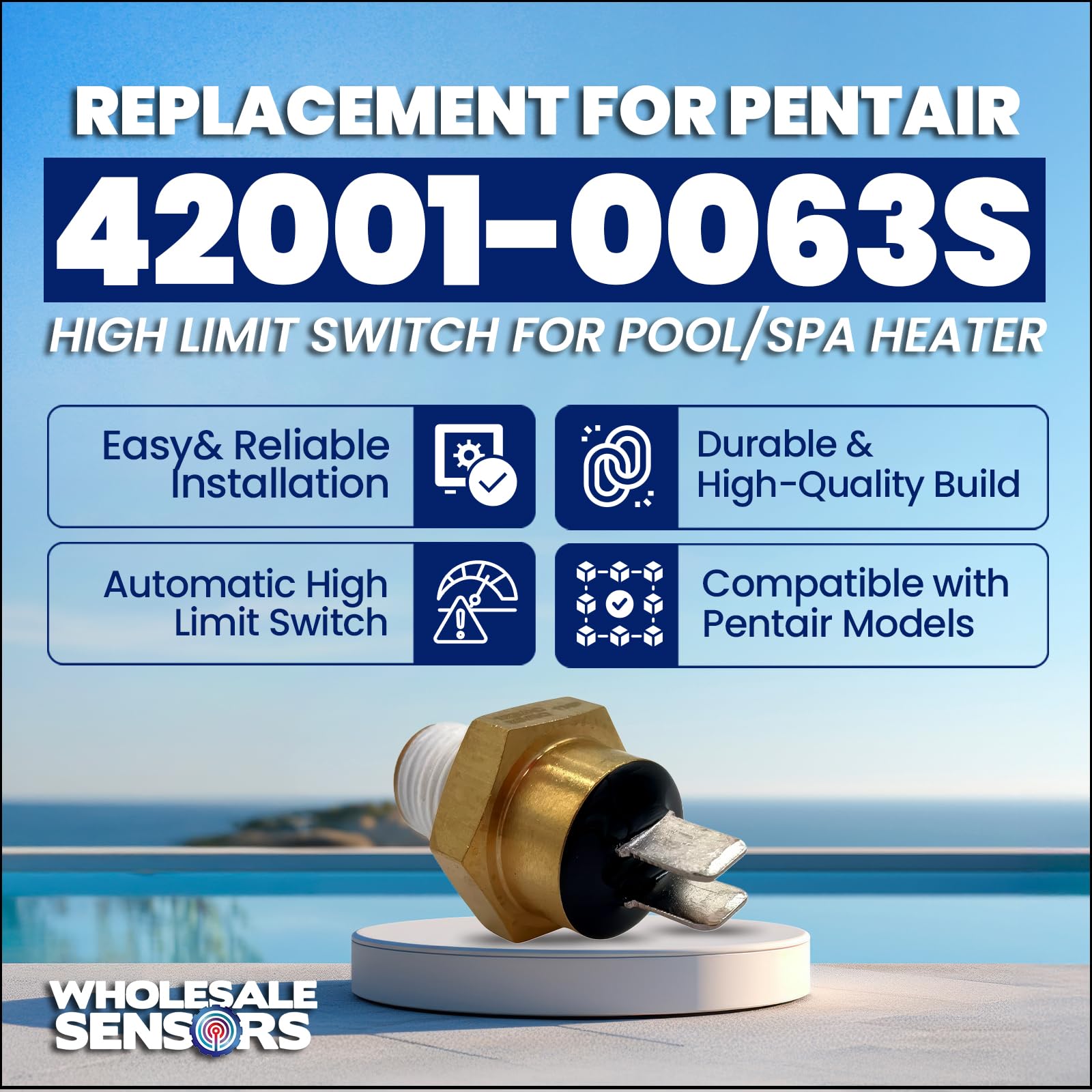 Wholesale Sensors Pentair 42001-0063S side view highlights durable build for harsh pool environments.