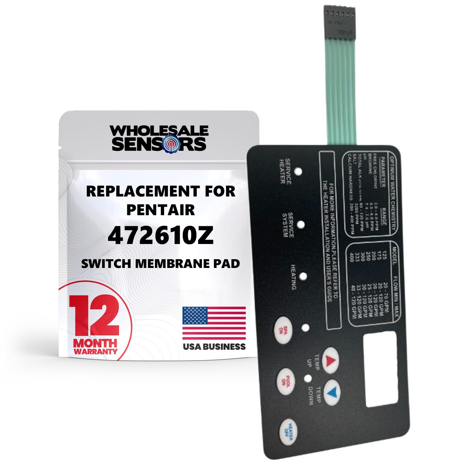Wholesale Sensors Pentair 472610Z switch membrane pad restores button responsiveness on MasterTemp heaters.