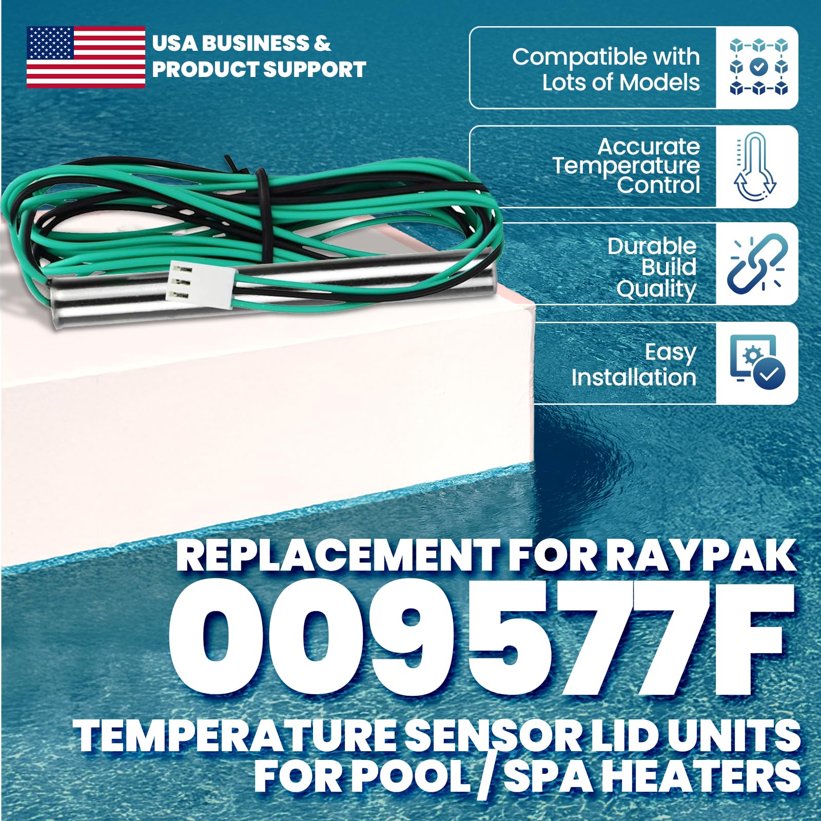 Raypak 009577F IID 3-wire 100K NTC sensor for stable readings.