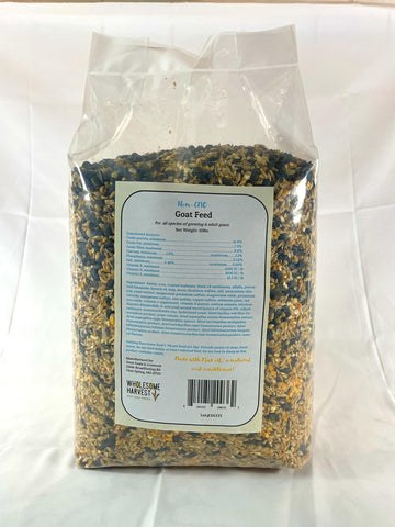 Wholesome Harvest non-GMO blend showcases balanced nutrition for goats.