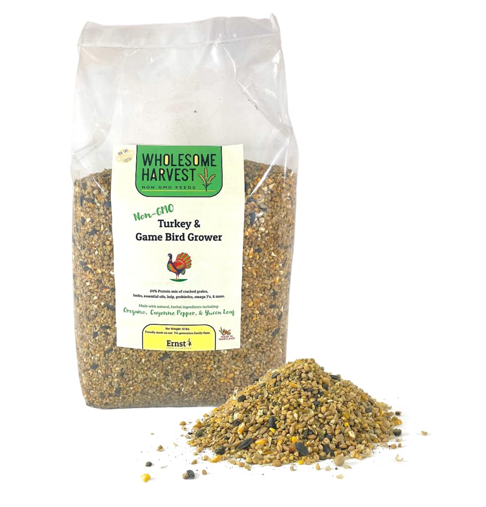 Wholesome Harvest turkey feed bag front with protein-rich formula for growth.