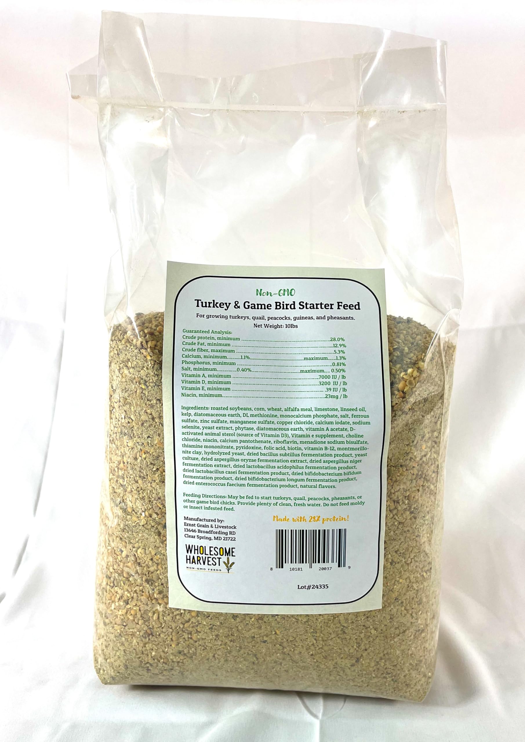Wholesome Harvest ingredients show non-GMO natural components for healthy development.