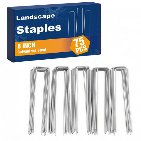Whonline 75-pack landscape stakes 6-inch close-up anchors secure ground cover.