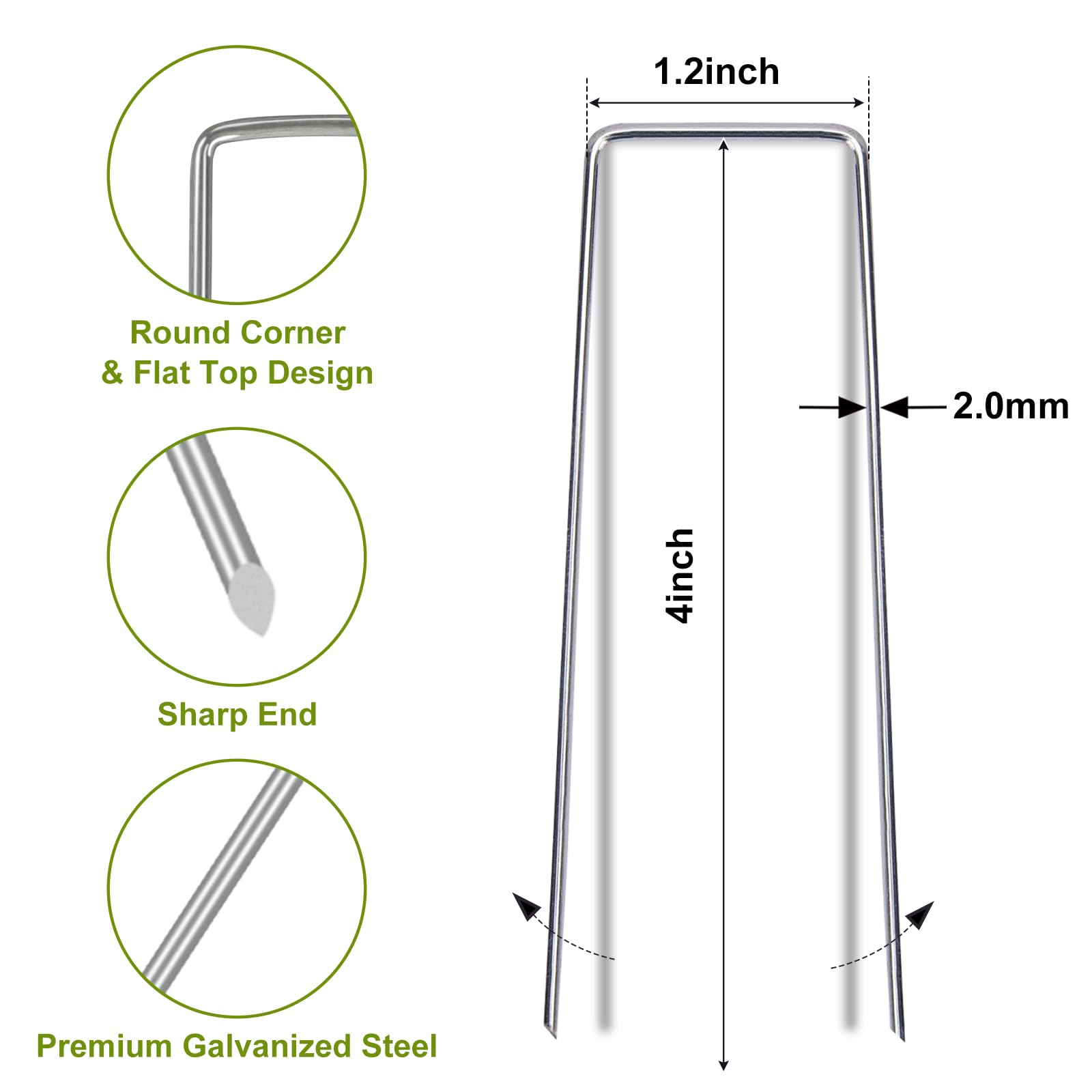 Whonline 75-pack 4-inch stakes side profile showing U-shape design