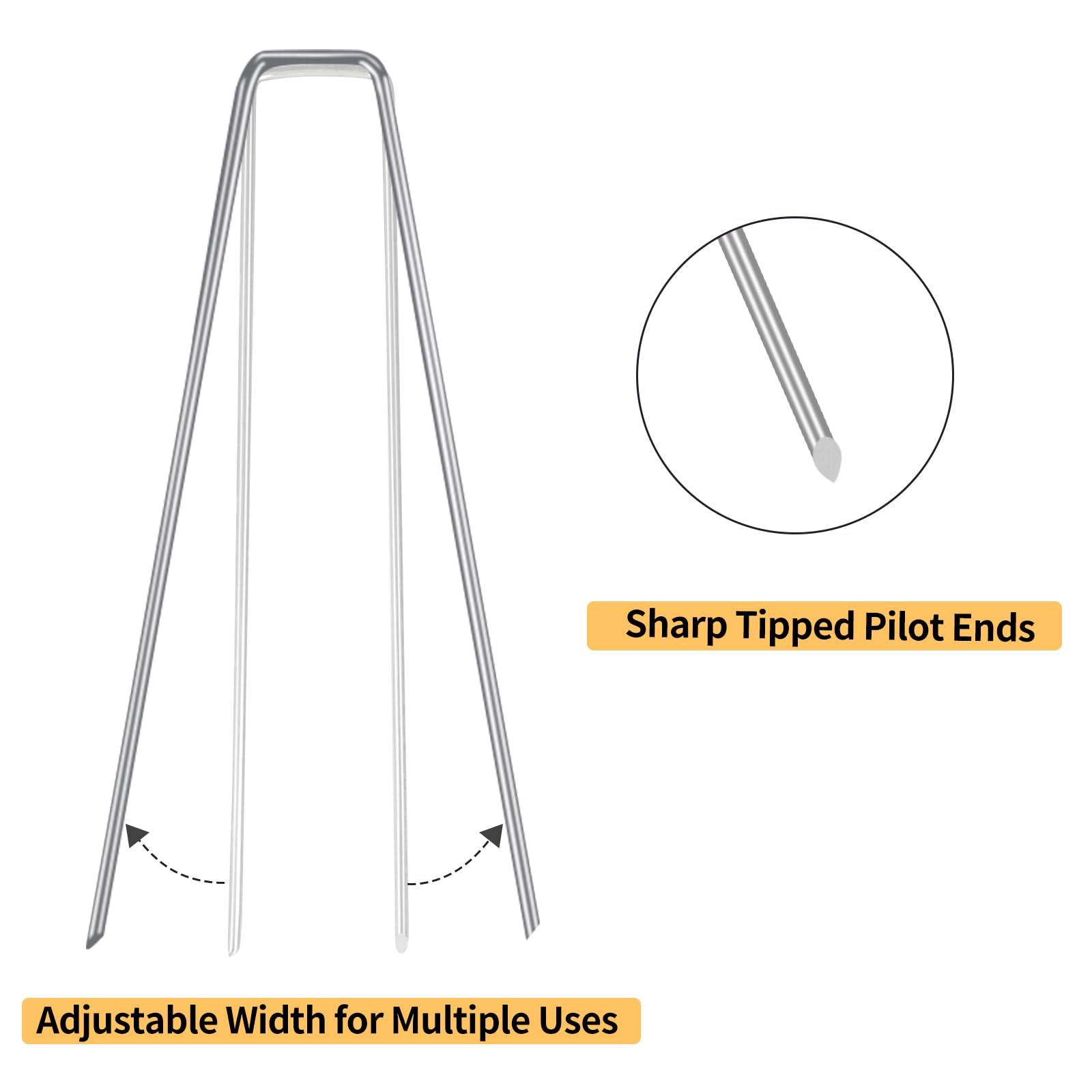 Whonline beveled end staples enable quick turf and soil insertion.