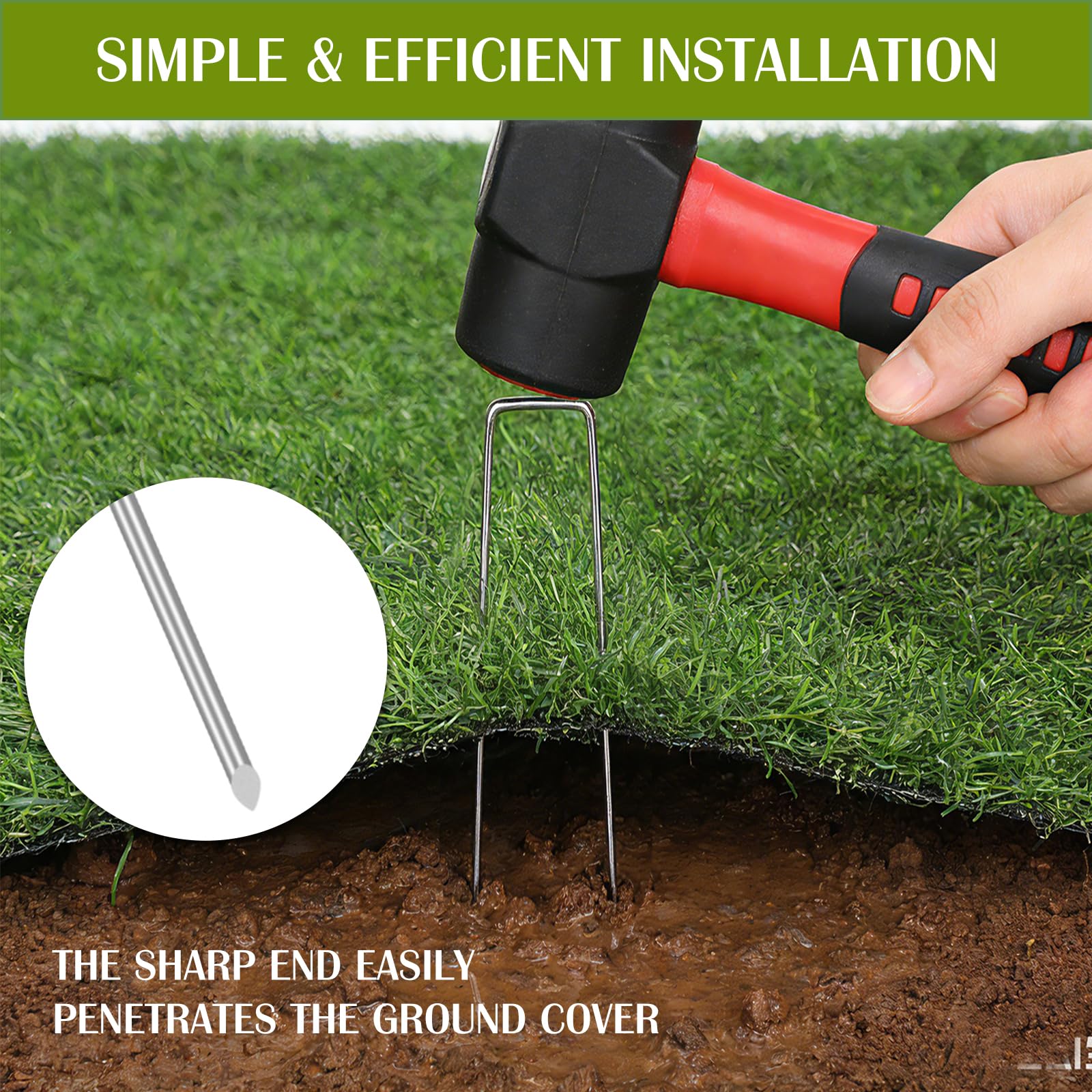 Beveled-end Whonline stake eases turf penetration during installation.