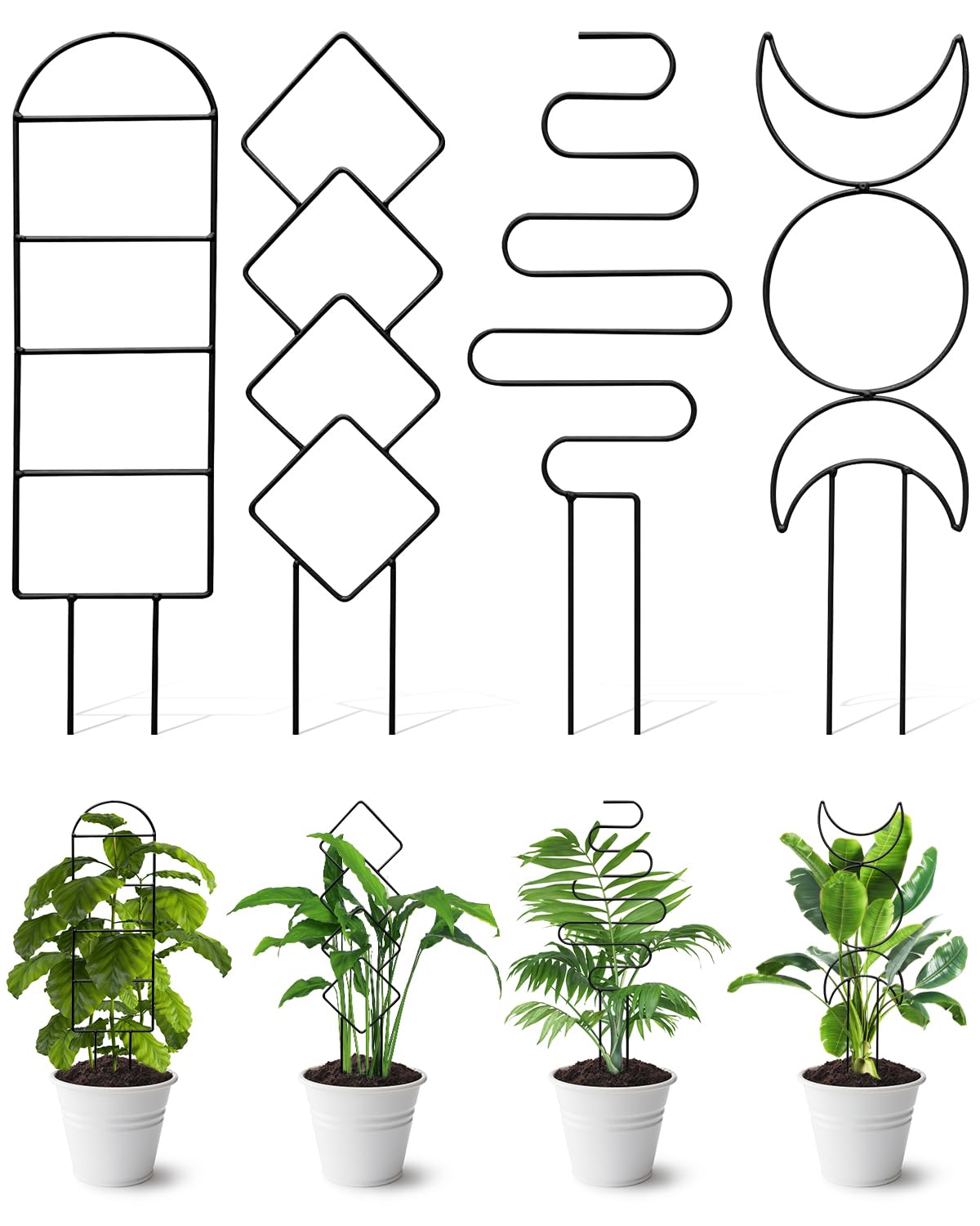 Whtawtaw 4 Pack indoor climbing trellis with four patterns enhances plant support and vertical display.