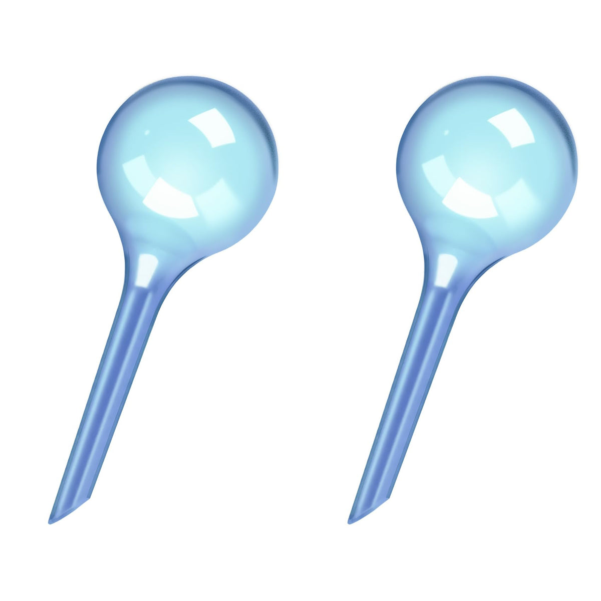WHTCHSU small blue watering globe with clear body provides steady moisture for small plants.