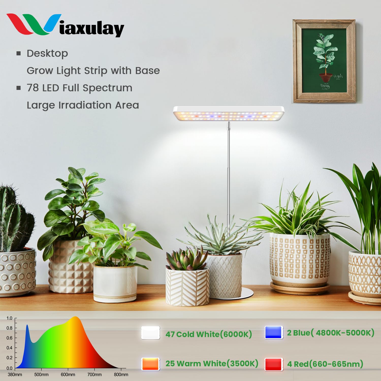 Wiaxulay grow light with adjustable pole and stable base