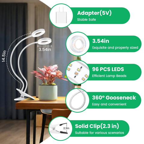 Wiaxulay Grow Light Clip with 360° gooseneck enables precise plant lighting.