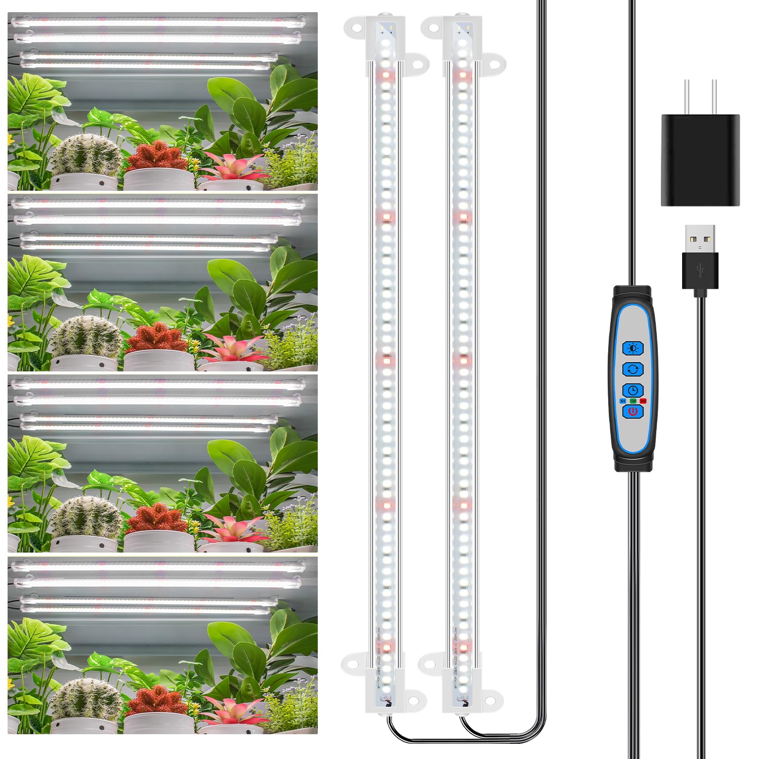 Wiaxulay grow light strips illuminate indoor plants with full spectrum coverage.