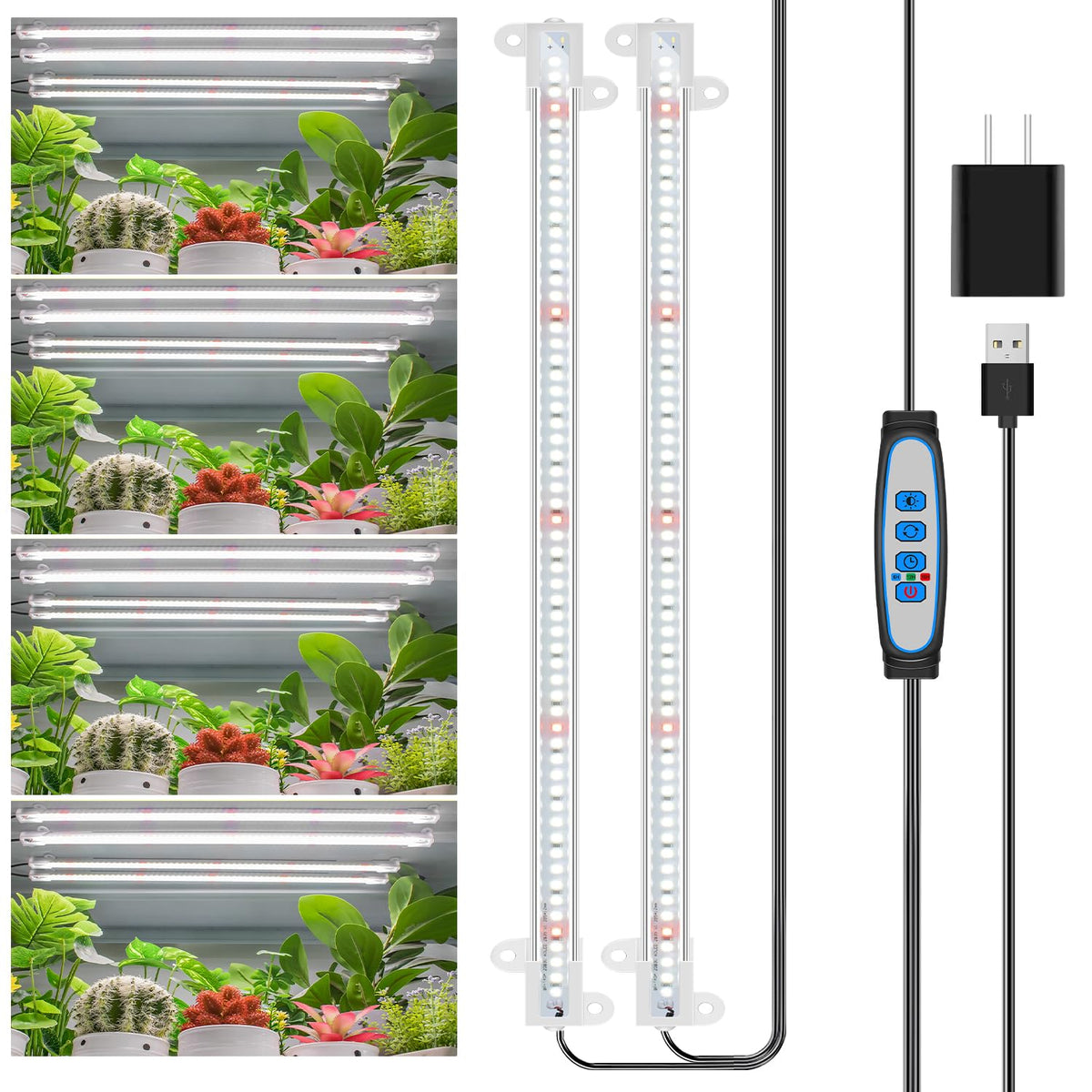 Wiaxulay grow light strips illuminate indoor plants with full spectrum coverage.