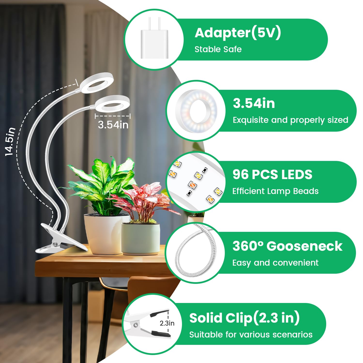 Wiaxulay halo grow light 360-gooseneck offers flexible positioning for plant setups.