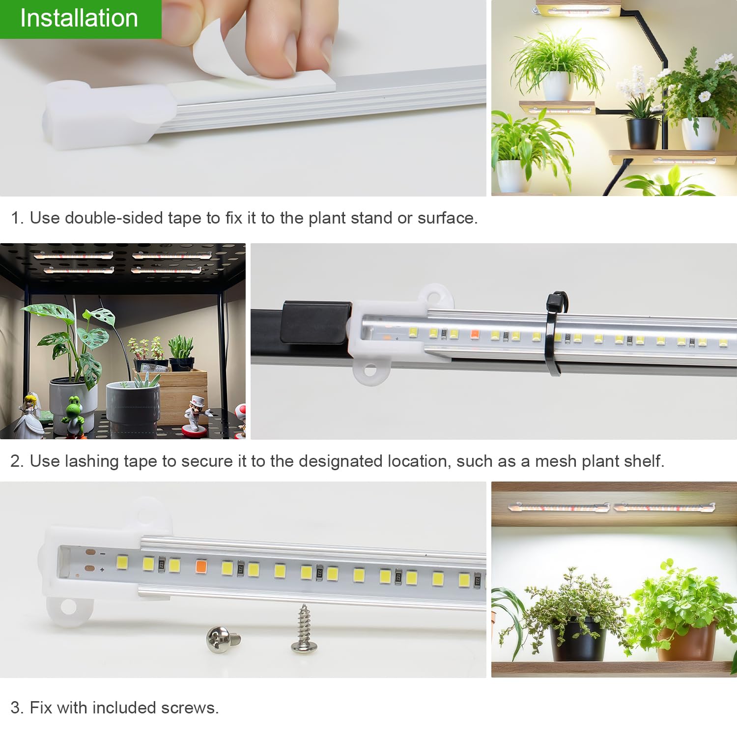 Wiaxulay installation options with adhesive, cable ties, and screws