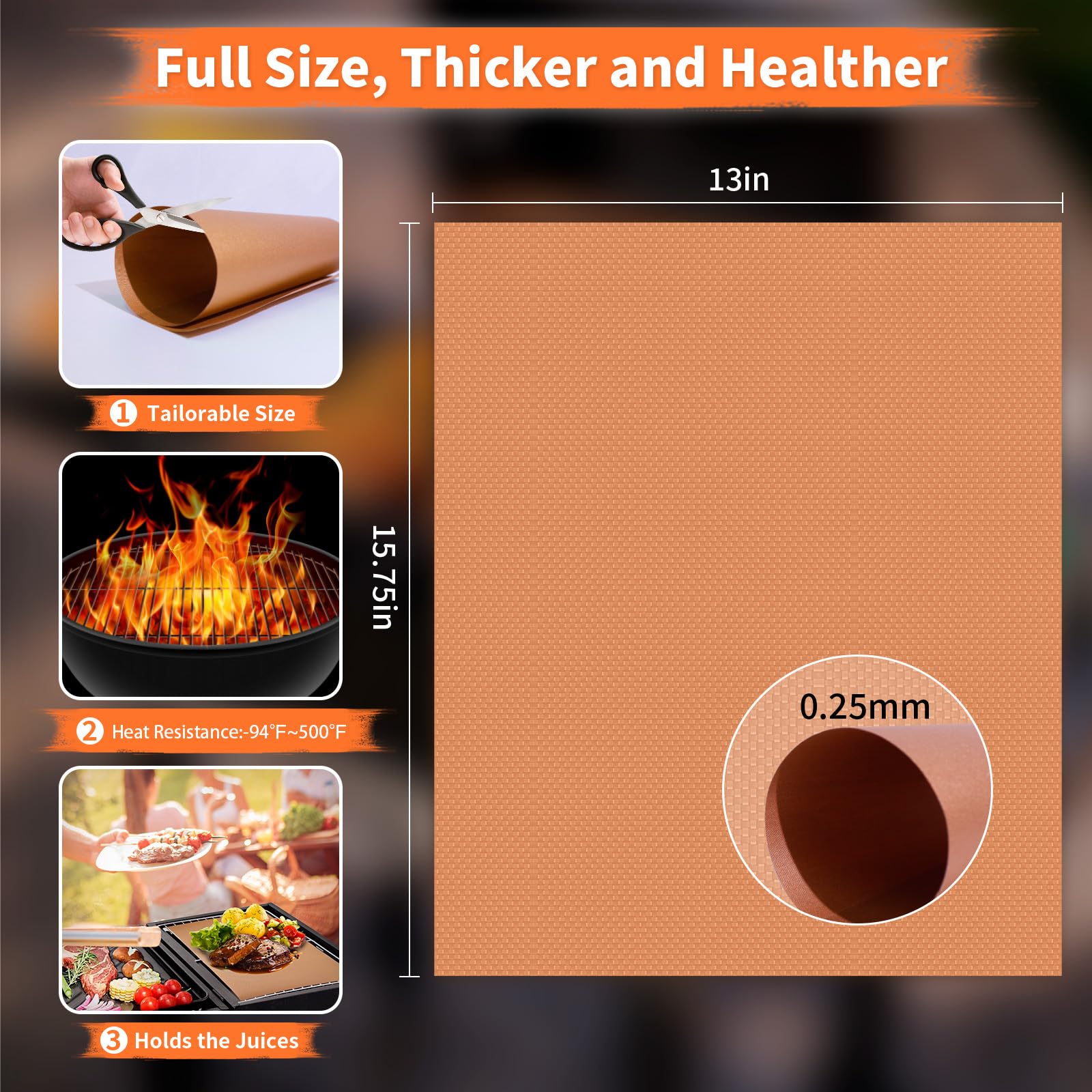 WIBIMEN copper grill mats on the grill for mess-free cooking