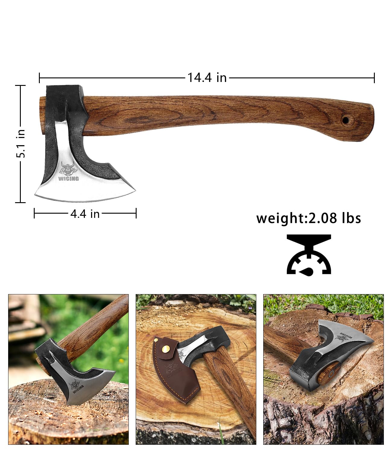 WICING camping hatchet with 14.2-inch length for demanding outdoor chores.