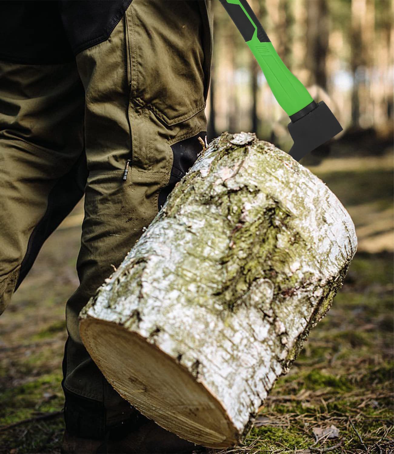 WICING Hookaroon moving logs from ground to wheelbarrow.