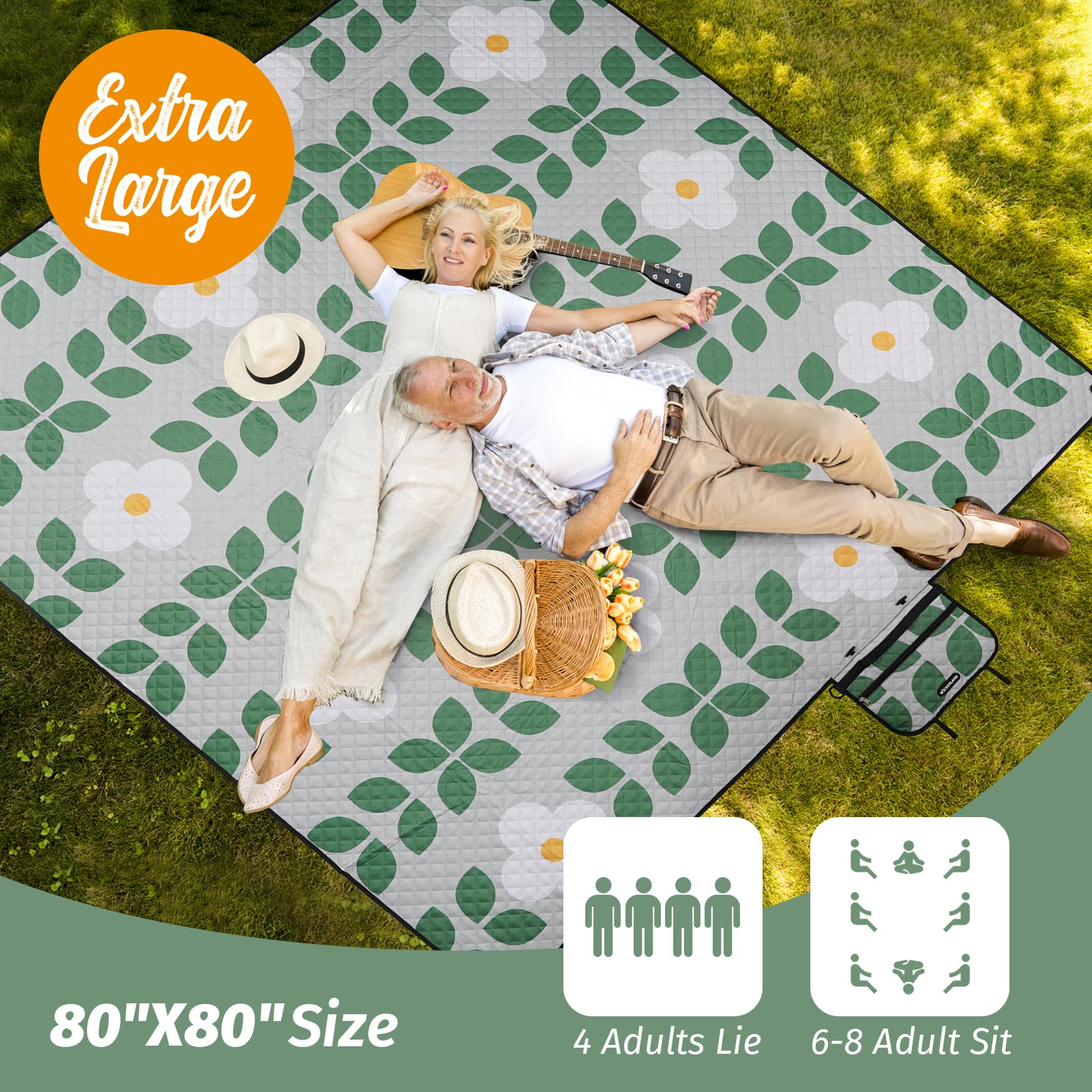 WICKERLAND storage-pocket picnic-blanket helps secure small items.