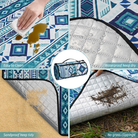 WICKERLAND blanket with stakes secures on windy days for stability.