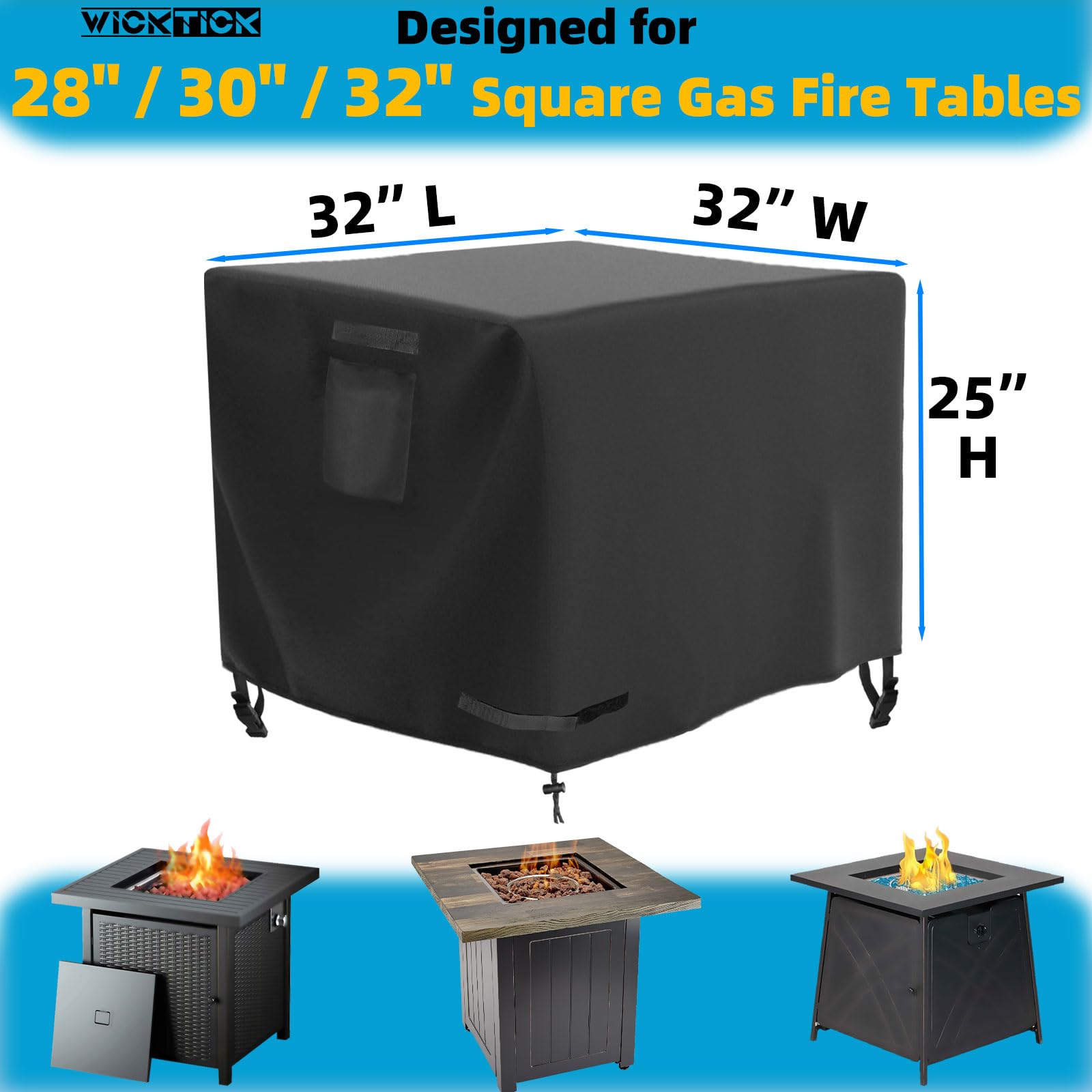 WICKTICK waterproof 600D cover blocks moisture for 28–32 inch pits.