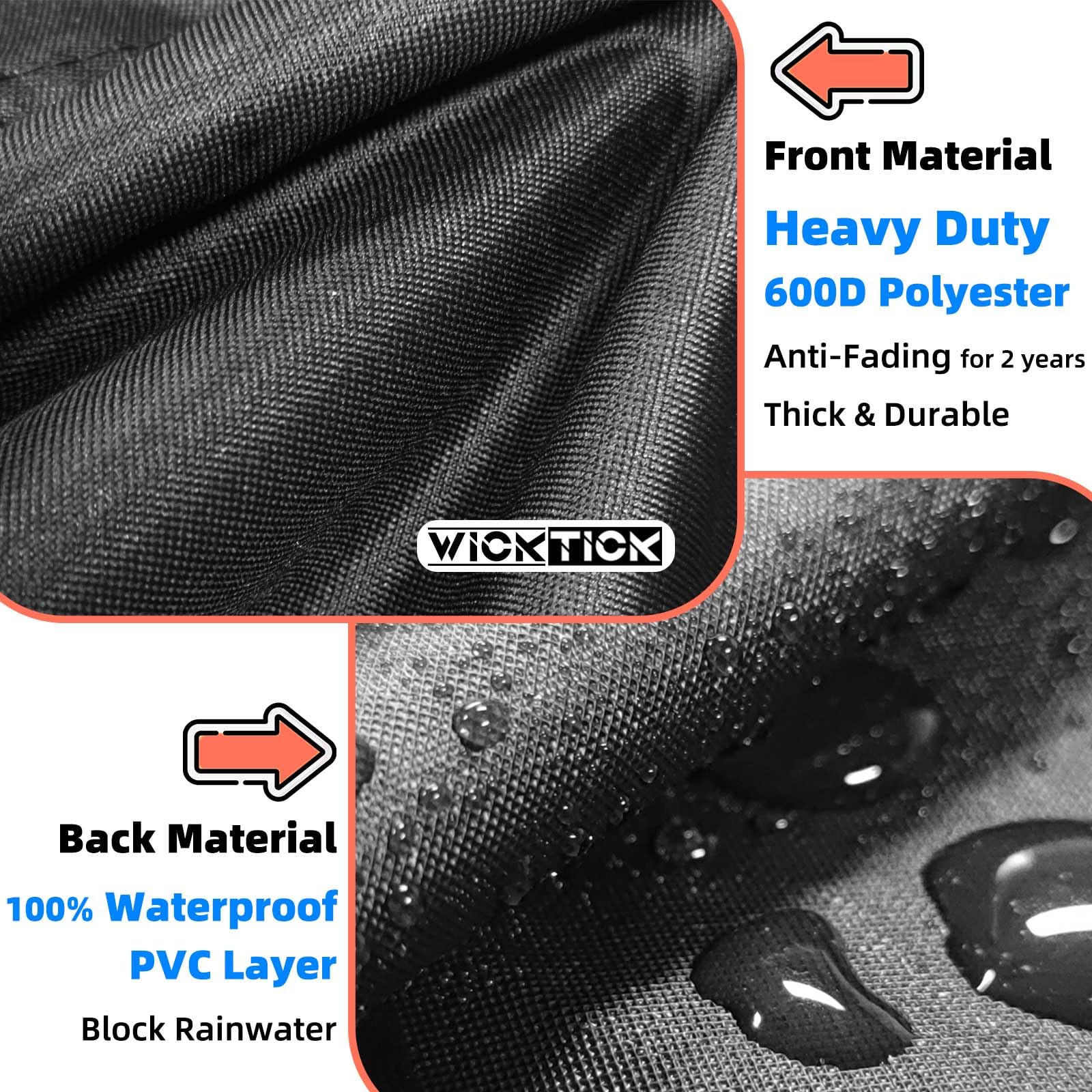 WICKTICK windproof design with buckles and drawstring keeps the cover secure in wind.