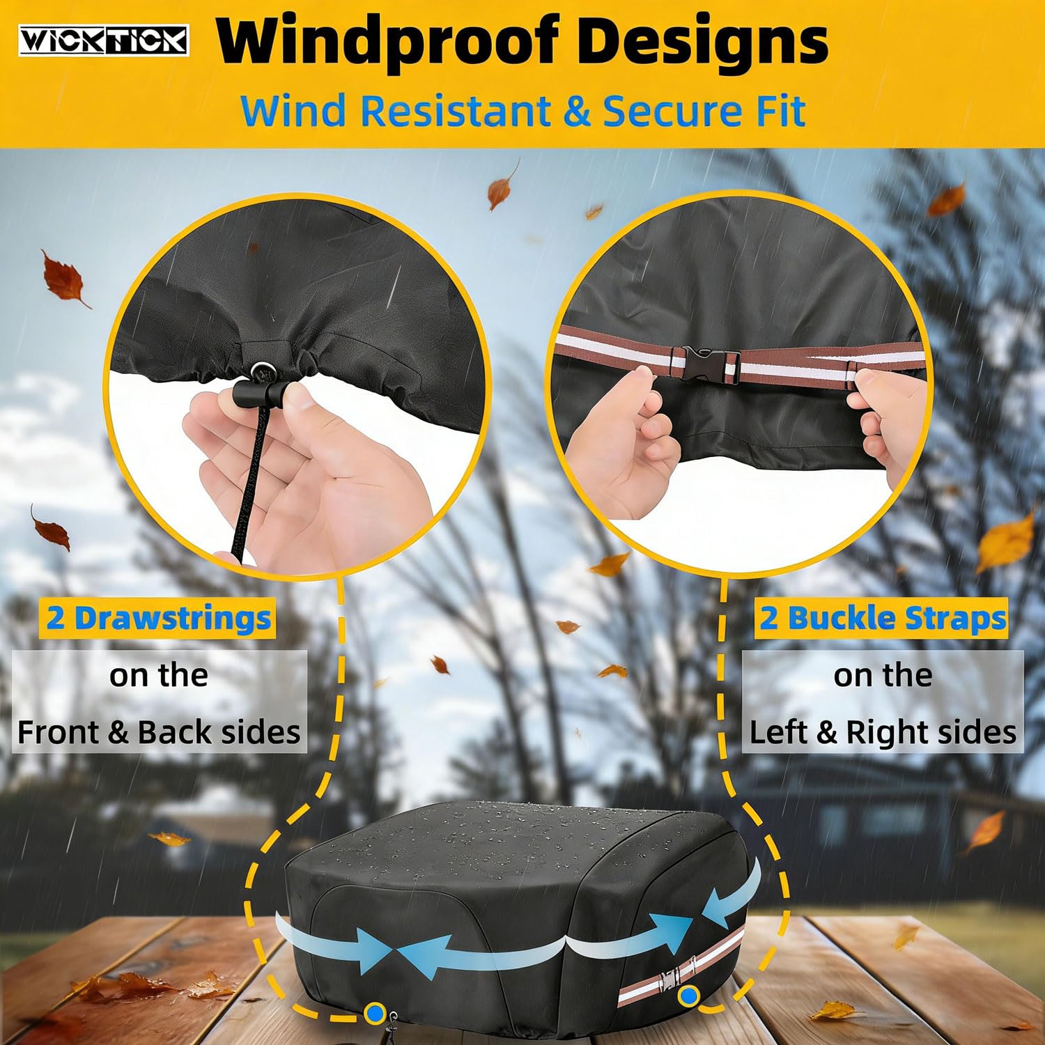 WICKTICK heavy-duty 600D Oxford fabric resists fading and harsh elements over time.