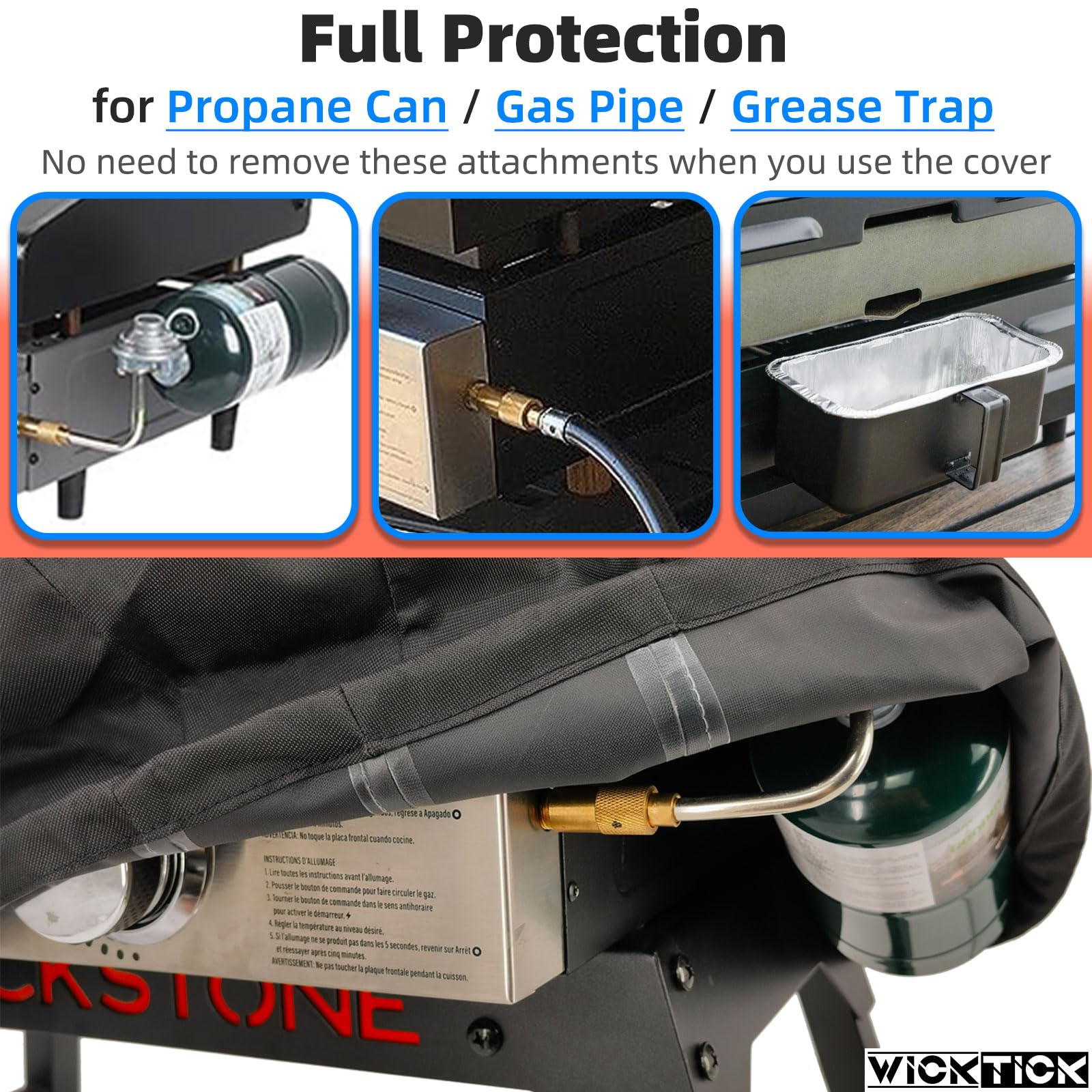 WICKTICK propane cylinder protection keeps the fuel can dry and secure during outdoor cooks.