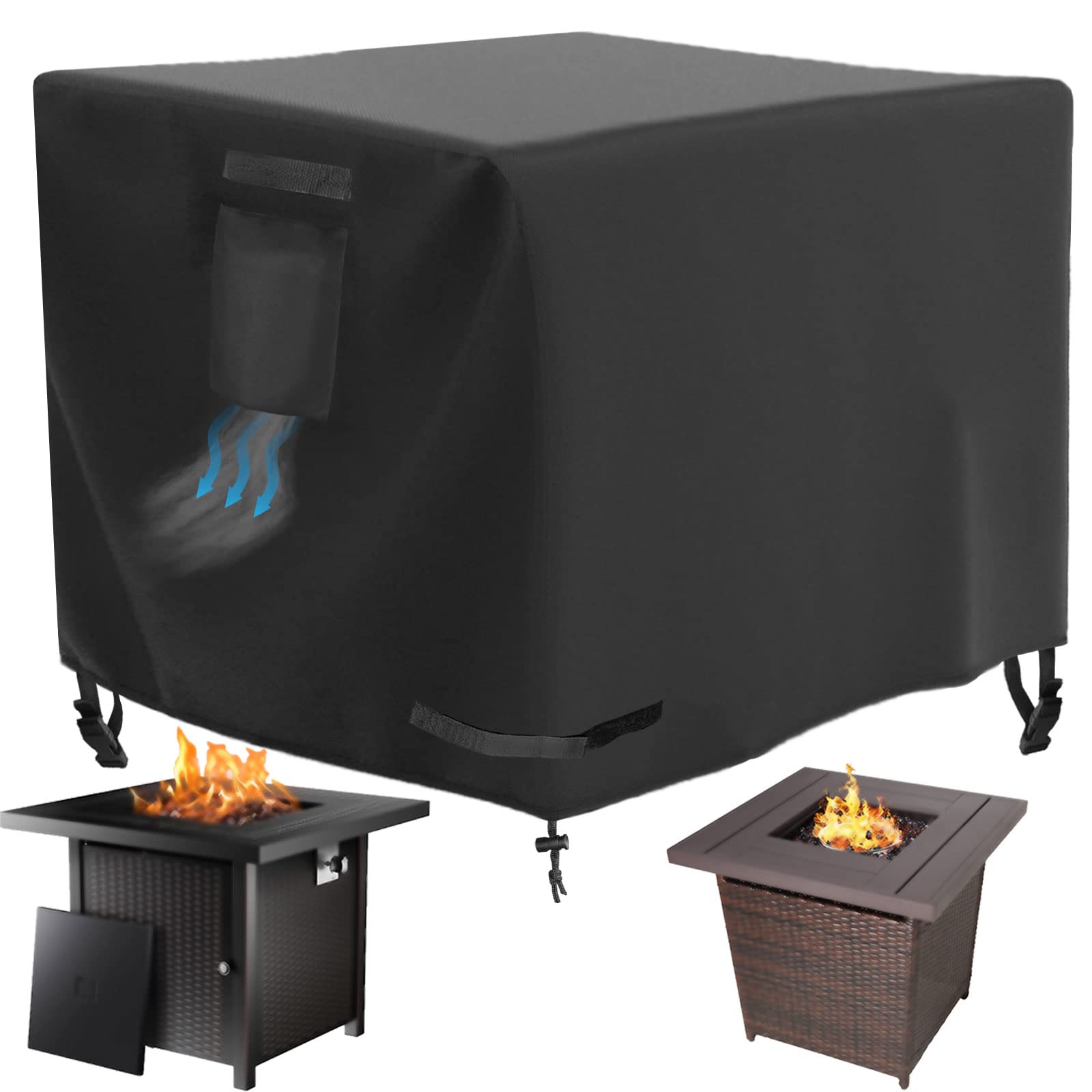 WICKTICK square fire pit cover shields 32x32x25 inch table from rain.