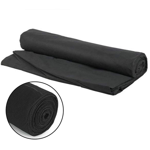 Wideskall weed-barrier-fabric over soil blocks weeds without chemicals.