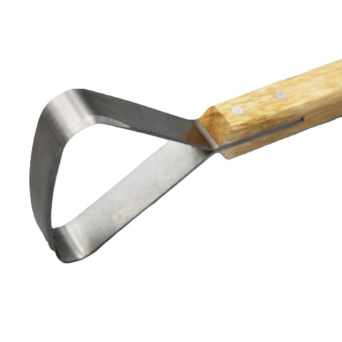 Wiebe Pelt Scraper wood handle offers comfortable grip during extended fleshing.
