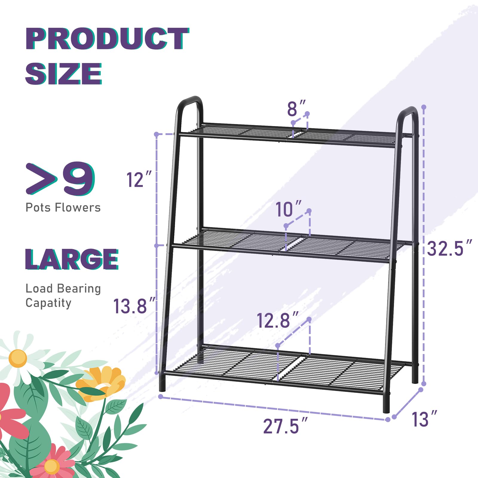 Wieghda plant stand side view showing height-tiered shelf for multiple pots.