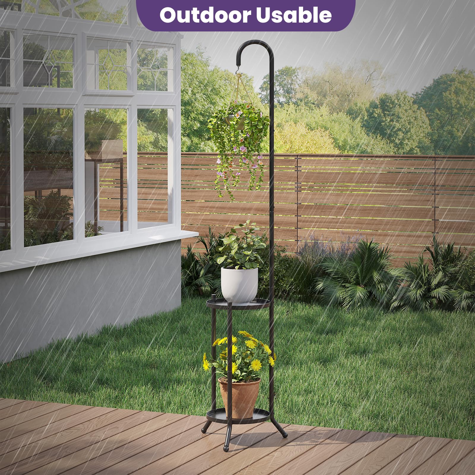 Wieghda outdoor-indoor plant rack in black finish blends with balcony or patio
