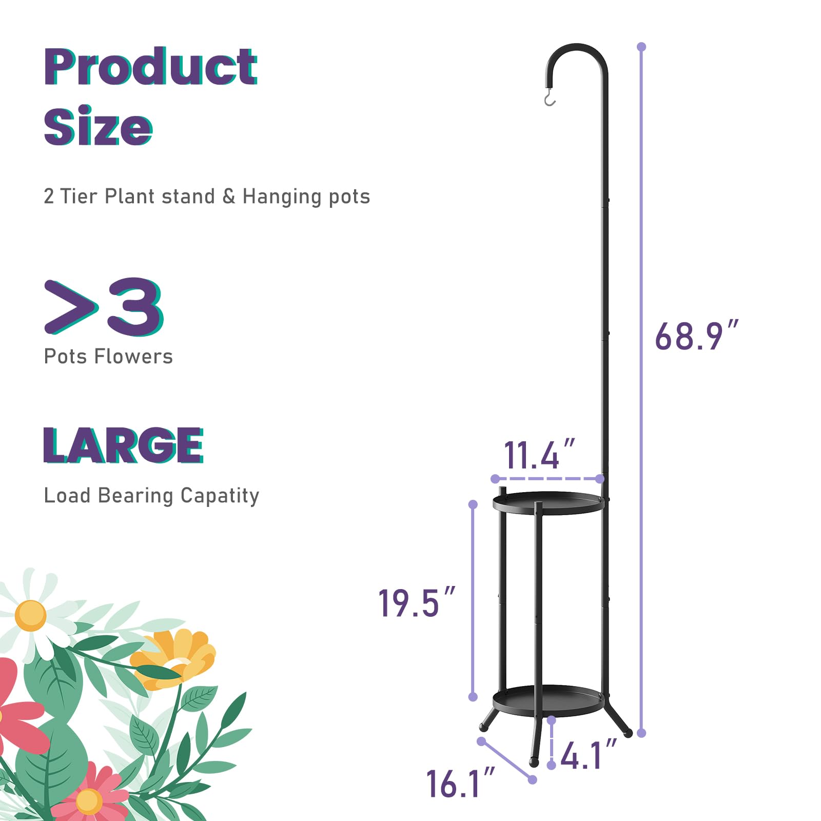 Wieghda rustproof iron plant holder supports heavier pots securely