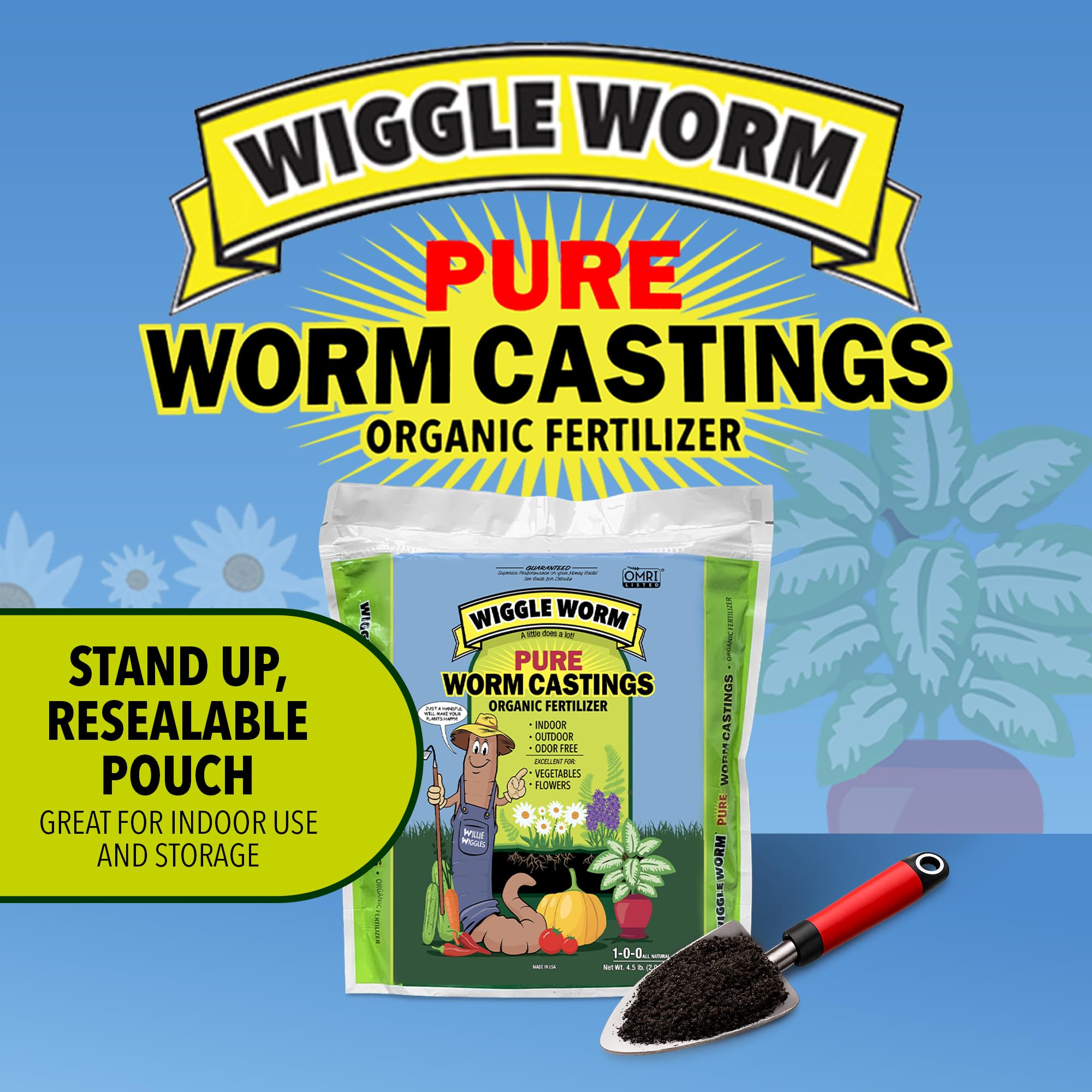 Wiggle Worm stand-up pouch for convenient storage and ongoing use.
