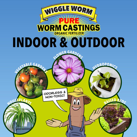 Wiggle Worm vegetable garden scene with soil enrichment for better yield.
