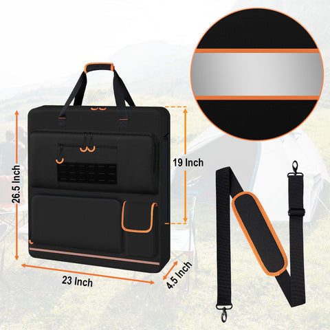 Abrasion-resistant, waterproof fabric shields gear outdoors from rain and dust.