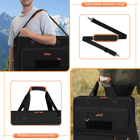 Comfortable carry handles with adjustable shoulder strap for travel.