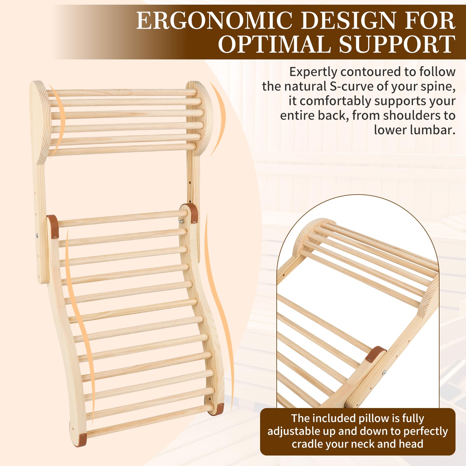 Wiiyita backrest features an ergonomic curved design supporting the spine during lounging