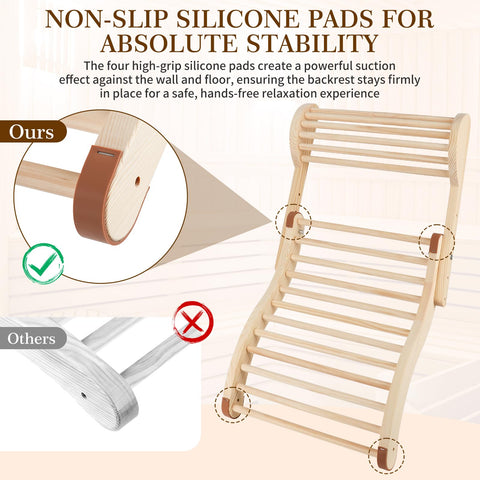 Wiiyita natural pine wood backrest stays comfortable in warm sauna heat