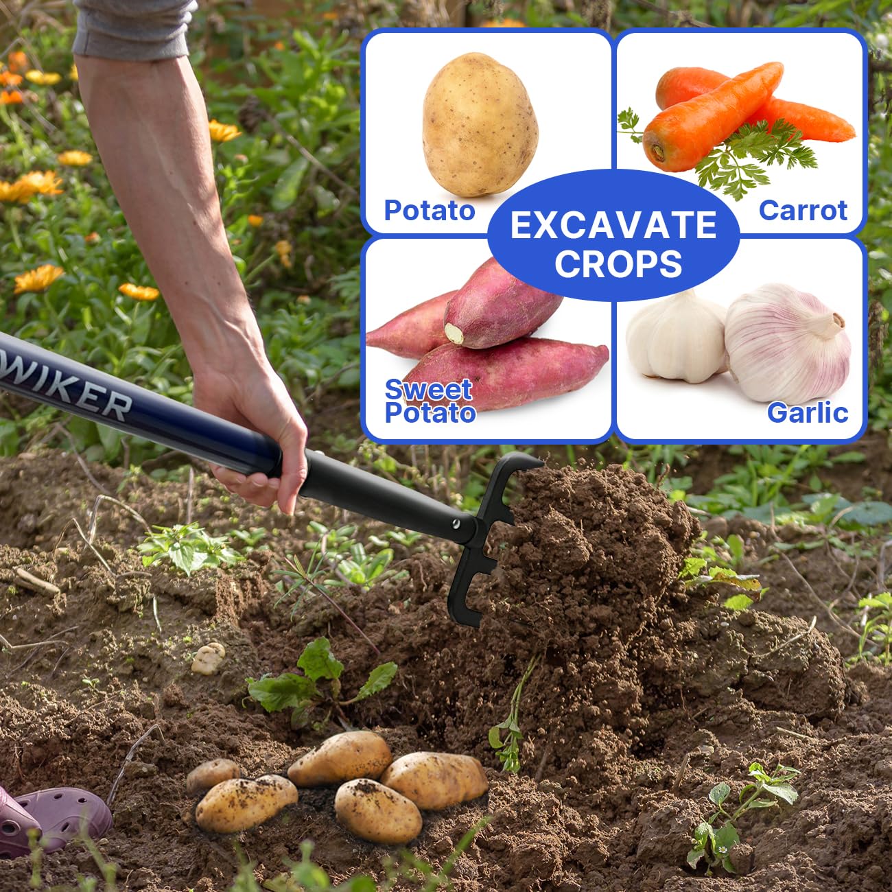 WIKER Pitchfork with fiberglass handle for durable, comfortable digging.
