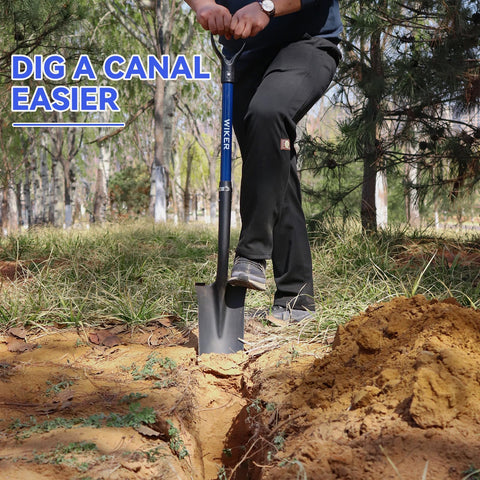 WIKER spade shovel with D-handle provides strong digging leverage.