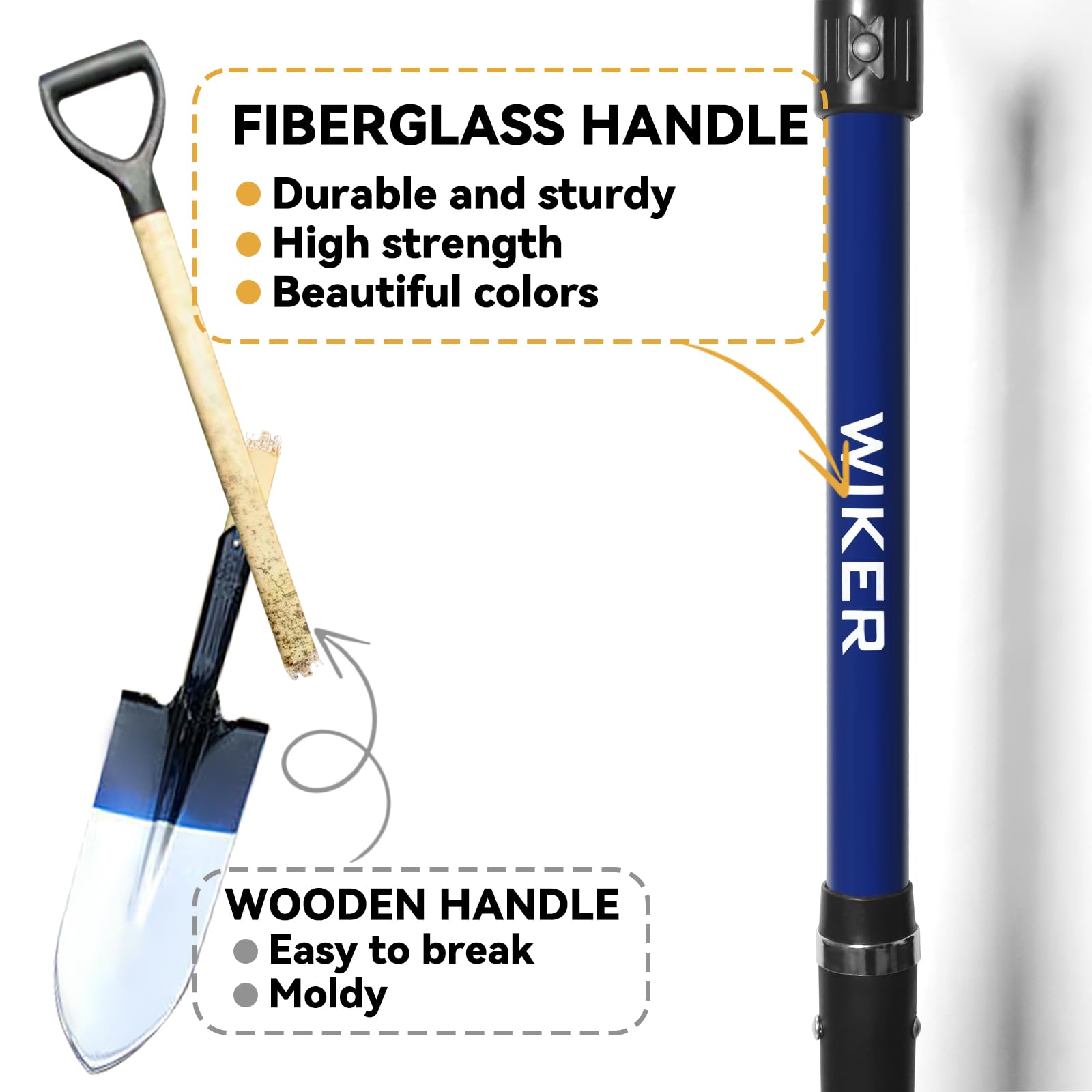 WIKER spade shovel in use for digging plants and trenching tasks.