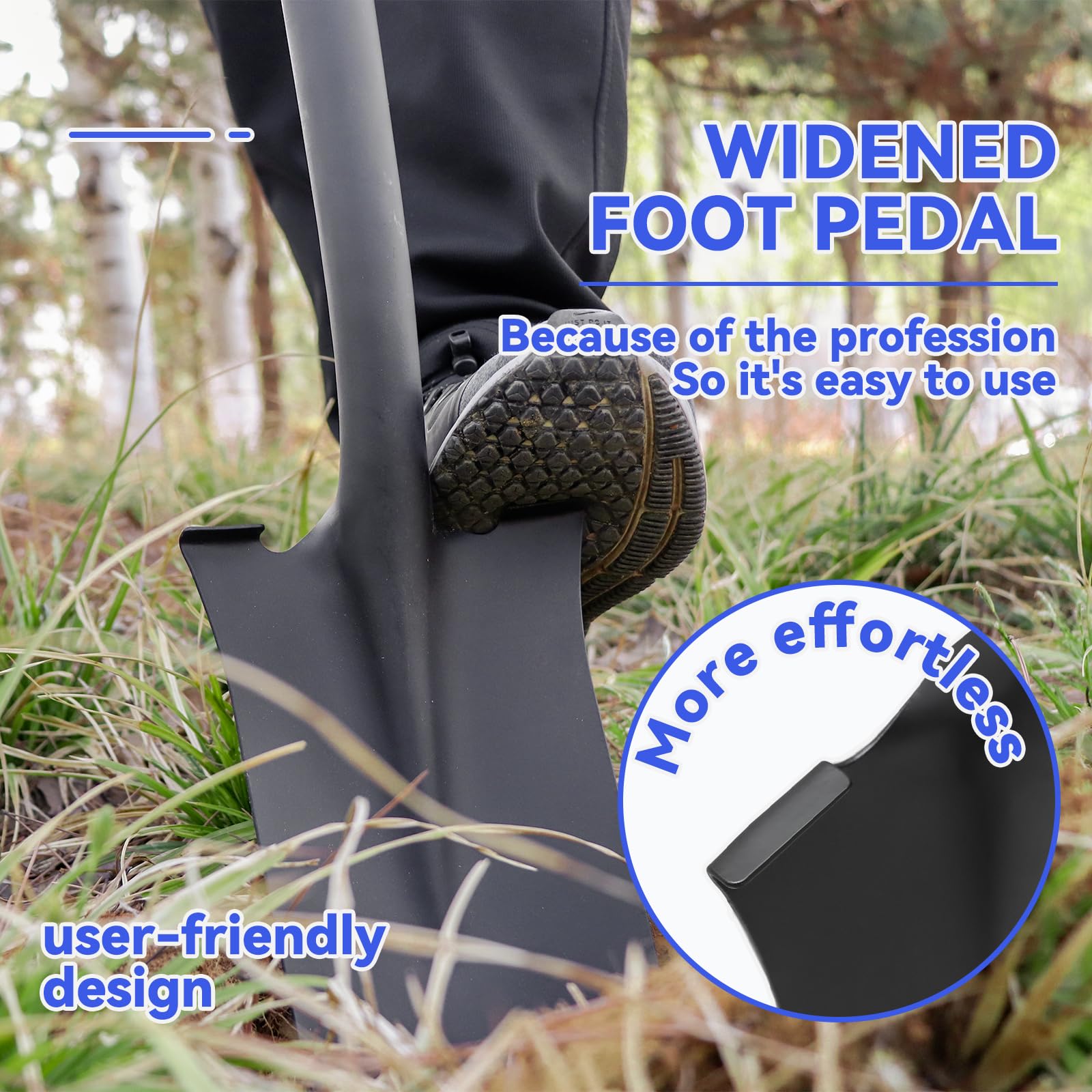 WIKER spade shovel manganese steel blade with anti-corrosion coating.