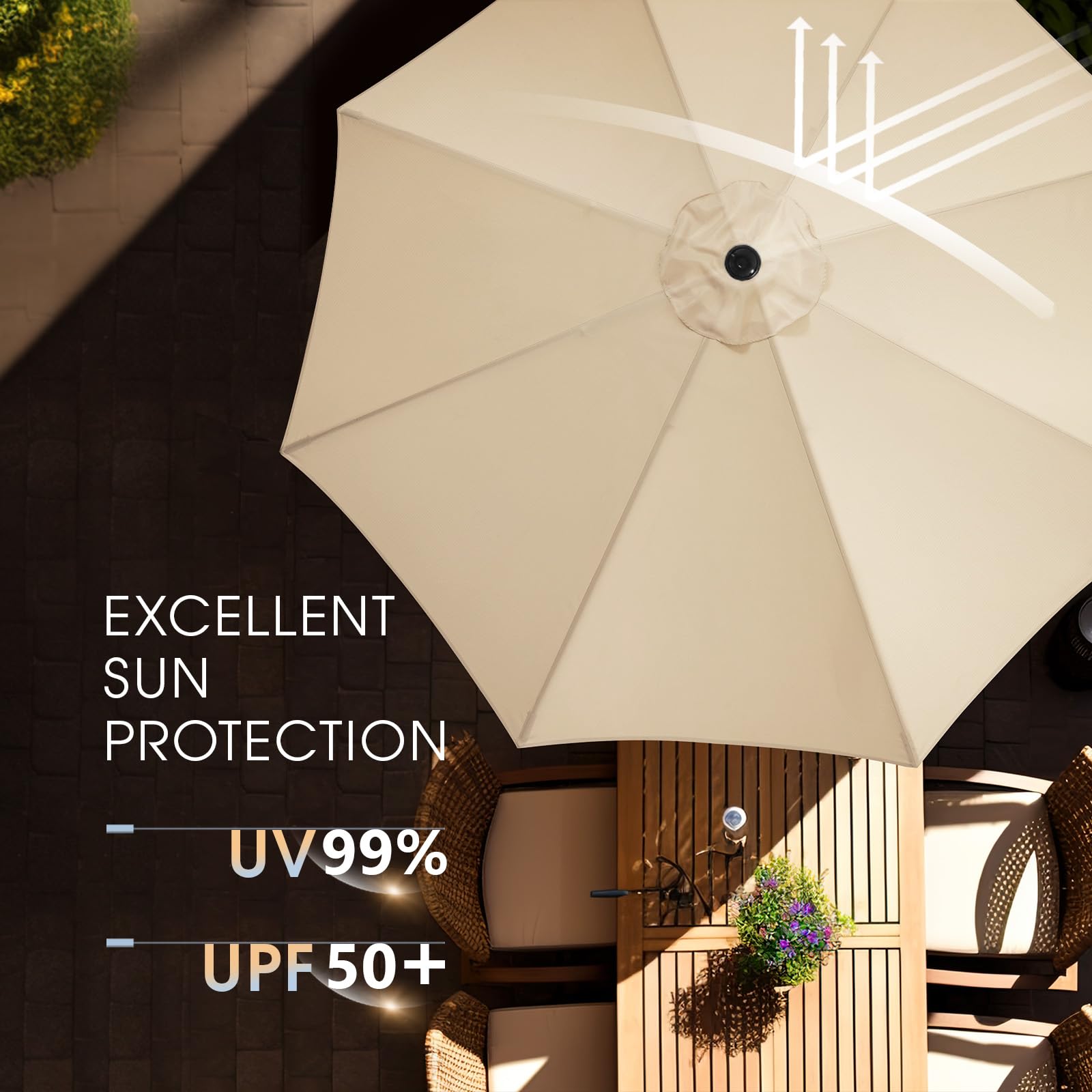 Wikiwiki 9 ft patio umbrella crank tilt enables easy adjustment.