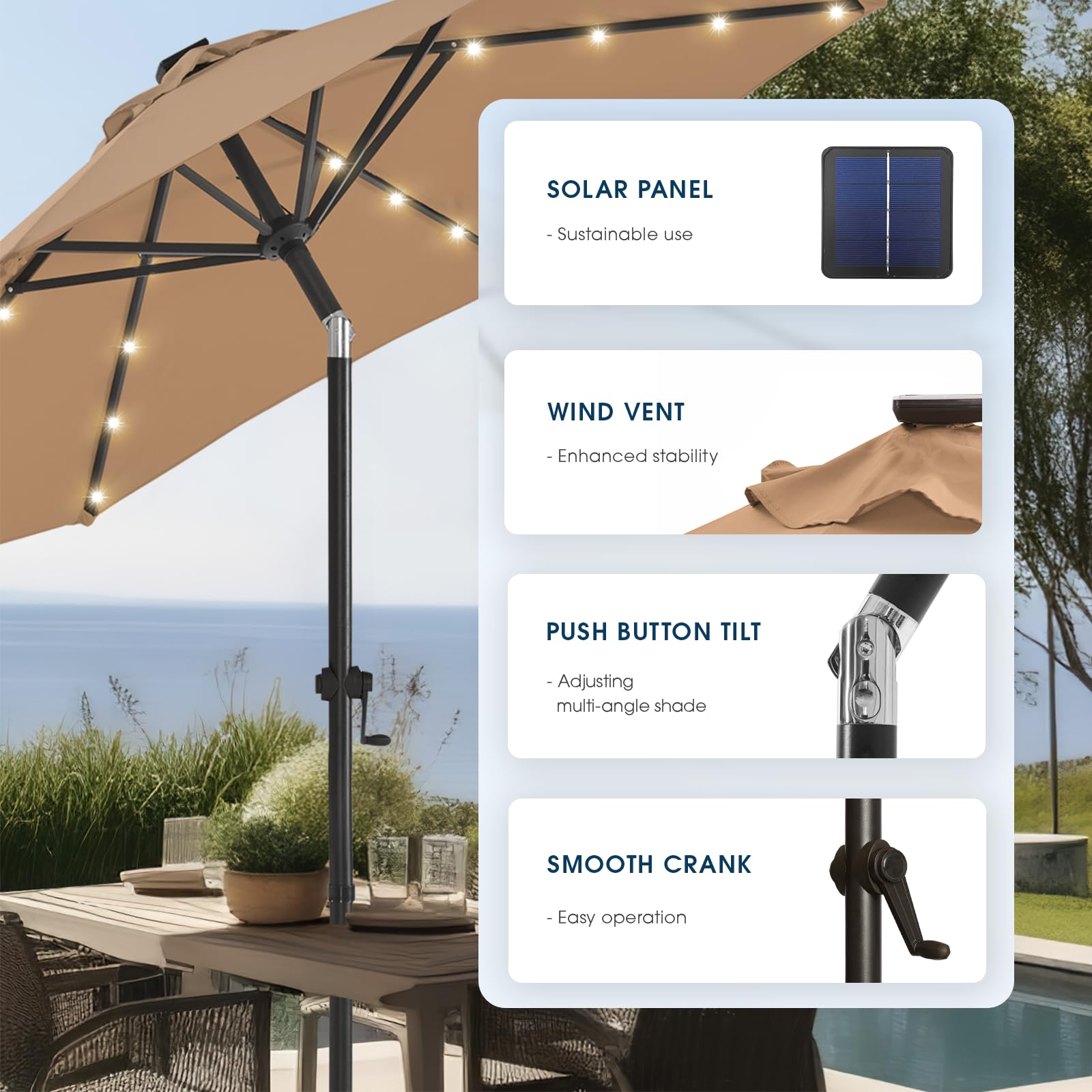 Wikiwiki wind-stability design with locking pin for secure daytime shade