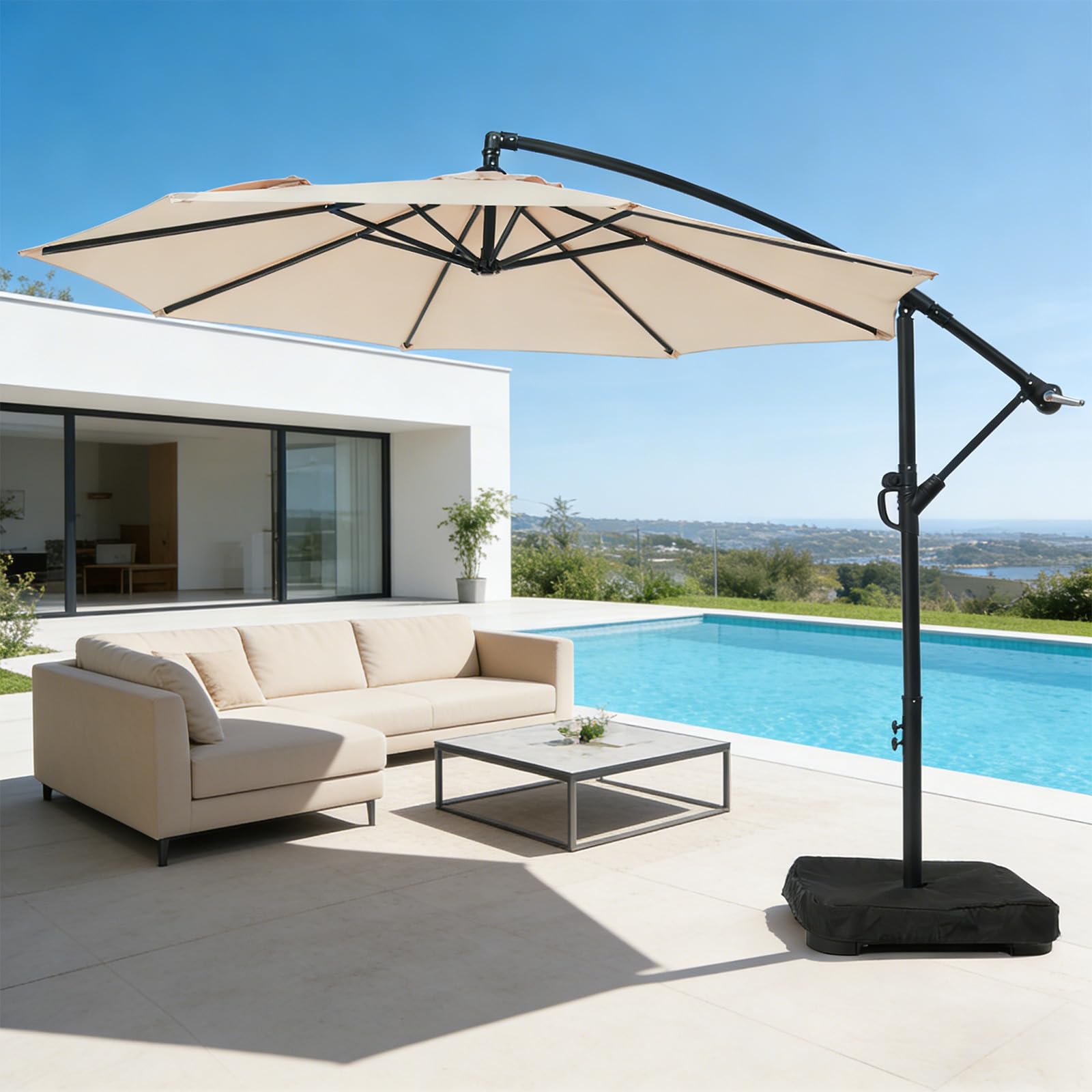 Wikiwiki beige outdoor umbrella complements patios and pool areas with timeless style.